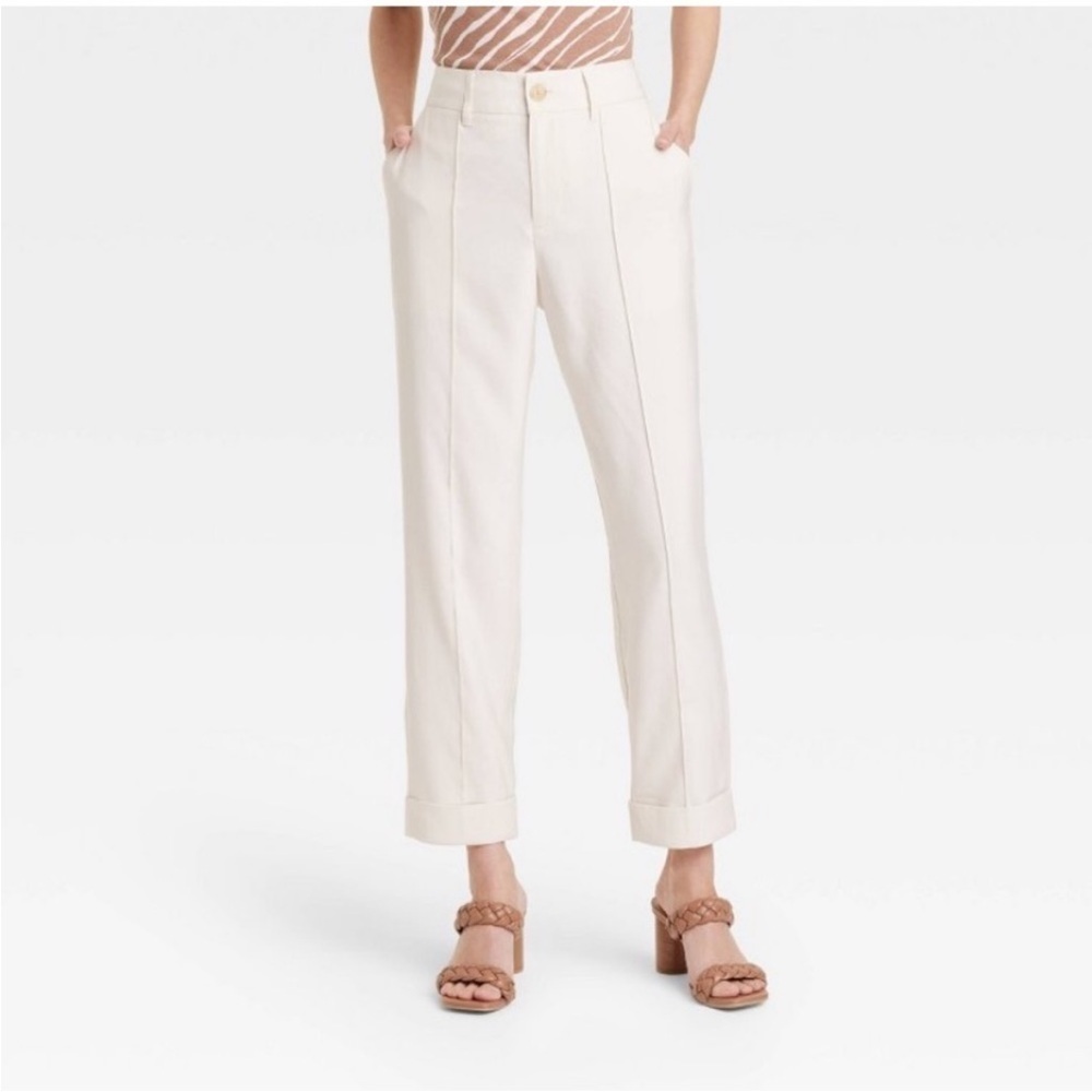 Women’s High Rise Slim Fit Effortless Pintuck Ankle Pants - White